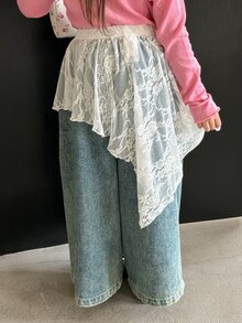 DAZY 少女蕾絲設計不對稱時尚百搭裙 秋季 - 白色 - 查看 2