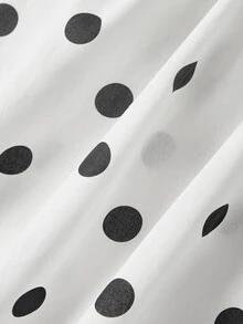 SHEIN MOD 女款棉質波點掛脖無袖抓皺胸前A字迷你白色可愛甜美風洋裝，適合聖誕派對與秋季穿搭 - 黑與白 - 查看 8