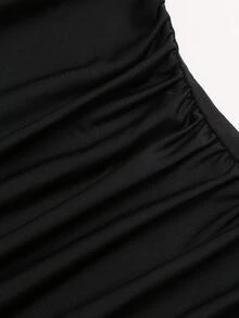 Sweetra Women's New Fashion Versatile Elastic Knit Waist-Cinched A-Line Dress With Asymmetrical Neckline, Flared Hem And Asymmetrical Slanted Hemline Short Dress - Black - View 5