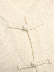 SHEIN 青少年女孩中式風格青蛙鈕扣黃色開襟衫 秋季夾克 立領長袖針織衫 - 黃色 - 查看 7