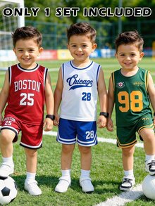 SHEIN 1 Random Set Boys Round Neck Tank Top And Shorts, Toddler Boys Number Print Casual Streetwear Basketball Sports College Style Daily Wear, Suitable For Spring Summer Autumn, 4-7y - Multicolor - View 2