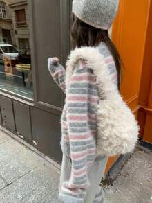 DAZY Women's V-Neck Long Sleeve Autumn/Winter Korean Street Style Girly Aesthetic Sweater - Pink - View 3