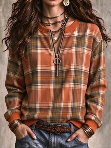 EMERY ROSE 大尺碼女款黑色休閒紋理條紋拉鍊圓領運動衫，秋冬簡約度假風長袖套頭上衣 - 彩色 - 查看 1