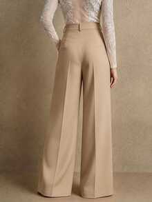 Anewsta Essential Women's Casual Commuter Minimalist Solid Color Seam Front Pocket Loose Wide Leg Suit Pants - Khaki - View 6