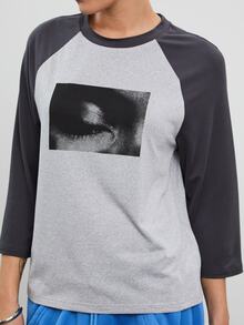 COUREZ Quarter Length Sleeve Raglan T-Shirt With Graphic / Y2K Graphic Tee Tops Fall Clothes For Women Autumn Outfits Women Halloween Party Going Out Tops - Grey - View 7