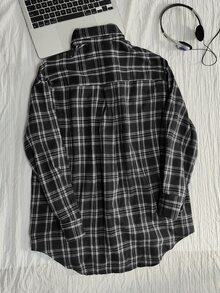 Elamini Vintage Plaid Preppy Style Loose Fit Women Blouse, Fashionable And Versatile For Autumn/Winter Women Shirt - Black and White - View 2