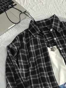 Elamini Vintage Plaid Preppy Style Loose Fit Women Blouse, Fashionable And Versatile For Autumn/Winter Women Shirt - Black and White - View 4