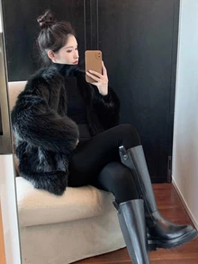 DAZY 女款黑色透膚感保暖內裡秋冬假透膚加厚連褲襪緊身褲 - 黑色 - 查看 6