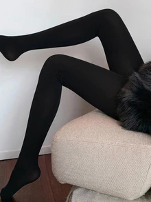 DAZY 女款黑色透膚感保暖內裡秋冬假透膚加厚連褲襪緊身褲 - 黑色 - 查看 3