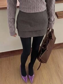 DAZY 女款黑色透膚感保暖內裡秋冬假透膚加厚連褲襪緊身褲 - 黑色 - 查看 5