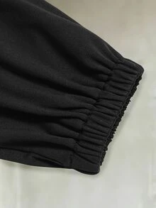 SHEIN LUNE CURVE Plus Size Women Pure Black Bustier Faux Fishbone Strapless Square Neck Puff Long Sleeve Slimming Mermaid Bodycon Dress Fall - Black - View 6