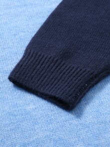 Marcello Vane Men's Autumn/Winter Contrast Color Raglan Long Sleeve Casual Sweater, Old Money - Blue - View 5