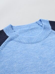 Marcello Vane Men's Autumn/Winter Contrast Color Raglan Long Sleeve Casual Sweater, Old Money - Blue - View 4