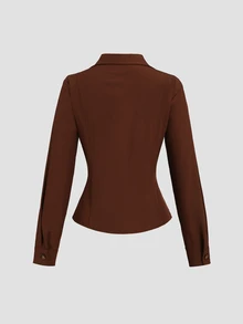 Sweetra Women's Solid Color Casual Versatile Daily Wear Shirt - Burgundy - View 2
