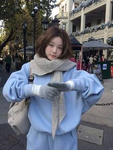 DAZY Women's Solid Color Long Sleeve Top And Pants Casual Daily 2 Pieces Set - Blue - View 1