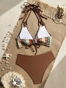 SHEIN Swim Spring/Summer Fashion Hot-Selling Women's Vacation Beach Fabric & Accessory Design Two-Piece Bikini Set - Multicolor - View 9