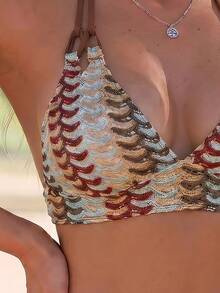 SHEIN Swim Spring/Summer Fashion Hot-Selling Women's Vacation Beach Fabric & Accessory Design Two-Piece Bikini Set - Multicolor - View 7