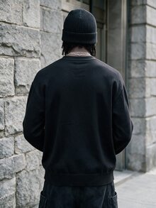 Manfinity Homme كارديجان محبوك بأزرار مطرزة للرجال بأسلوب ملابس الشارع - الأسود - مشاهدة 5