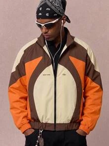 Aesthetic Post Men's Letter Print Contrast Color Zipper Placket Casual Jacket - Multicolor - View 7