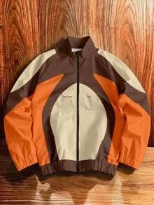 Aesthetic Post Men's Letter Print Contrast Color Zipper Placket Casual Jacket - Multicolor - View 5