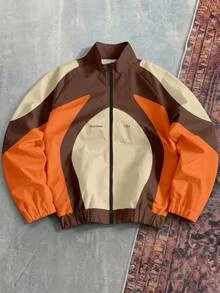 Aesthetic Post Men's Letter Print Contrast Color Zipper Placket Casual Jacket - Multicolor - View 1