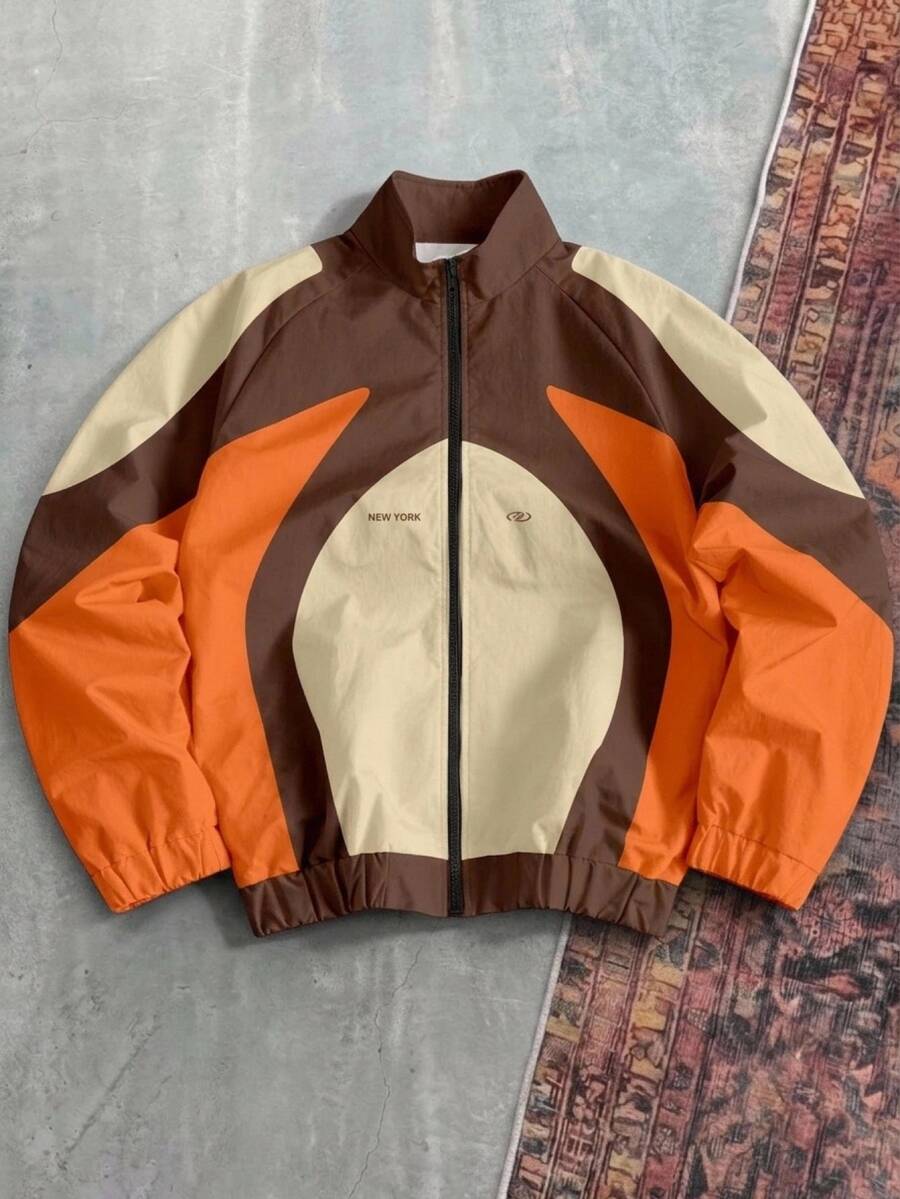 Aesthetic Post Men's Letter Print Contrast Color Zipper Placket Casual Jacket - Multicolor - View 1