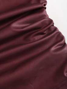 Sweetra Women's Leather Metal Decor Casual Fashion Top - Burgundy - View 3