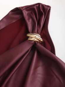 Sweetra Women's Leather Metal Decor Casual Fashion Top - Burgundy - View 4