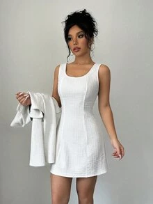 SHEIN Clasi Women's French Collar Short Jacket & Bodycon Tank Dress 2 Pieces Set - White - View 7