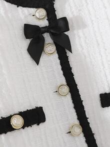 SHEIN Baby Girl Bow Decor Contrast Color Long Sleeve Jacket And Skirt 2 Pieces Set - Black and White - View 5