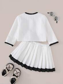 SHEIN Baby Girl Bow Decor Contrast Color Long Sleeve Jacket And Skirt 2 Pieces Set - Black and White - View 2