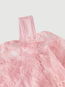 SHEIN MOD White Open Shoulder Lace 2-In-1 Flared Sleeve Long Sleeve Women's Top, Autumn, Festival, Party Tea Party, Beach, Wedding, Romantic - Pink - View 6