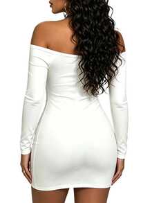 INAWLY Ladies' Cold Shoulder Fall Dress, Featuring A Tiger-Print Pattern - A Stylish And Sexy Essential Item. Club Night Out Party White Animal Print - Black - View 4