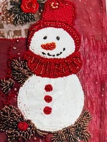 INAWLY Women's Fashionable Personalized Snowman Print Sports Long Pants - Red - View 7