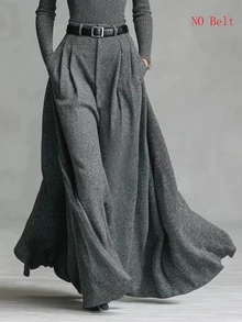 Glimmora Women's Solid Color Pocket Elastic Waist Oversized Hem Skirt, Autumn/Winter - Grey - View 5