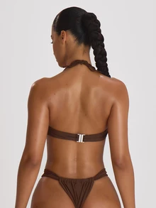 Musera Resort Thick Strap Ruched Cheeky Bikini Bottoms Swim Vacation Holiday Summer Travel Beachwear Basics Sexy Solid Colour Swimwear Resort Core Chocolate Brown - Brown - View 4