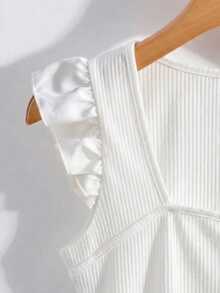 GlowEve Women's Textured Fabric T-Shirt With Flutter Sleeves, Vacation Summer Beach Holiday White Tops - White - View 5