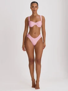 Musera Resort Ruched Side Cheeky Fit Bikini Bottoms Swim Vacation Holiday Summer Travel Beachwear Basics Swimwear Solid Colour Resort Core Fall Autumn - Pink - View 5