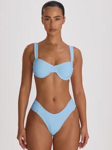 Musera Resort Ruched Side Cheeky Fit Bikini Bottoms Swim Vacation Holiday Summer Travel Beachwear Swimwear Solid Colour Resort Core Fall Autumn - Blue - View 2