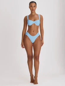 Musera Resort Ruched Side Cheeky Fit Bikini Bottoms Swim Vacation Holiday Summer Travel Beachwear Swimwear Solid Colour Resort Core Fall Autumn - Blue - View 5