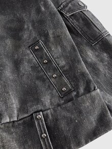 ROMWE Fall/Winter Y2K Street Punk British Distressed Camo Fur Patchwork Denim Jacket Coat - Grey - View 12