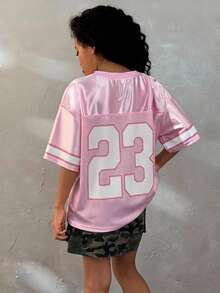 Coolane Kids Tween Girls' Summer Streetwear Y2K Cute Concert Sport Graphics Number Pattern Loose V-Neck Jersey T-Shirt,Parent-Child Clothing - Pink - View 3