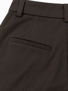 Zerodot Women Dark Brown High-Waist Front Pleated Tailored Pants Office Formal Casual Work Fall Pre Fall - Coffee Brown - View 7
