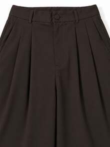 Zerodot Women Dark Brown High-Waist Front Pleated Tailored Pants Office Formal Casual Work Fall Pre Fall - Coffee Brown - View 6