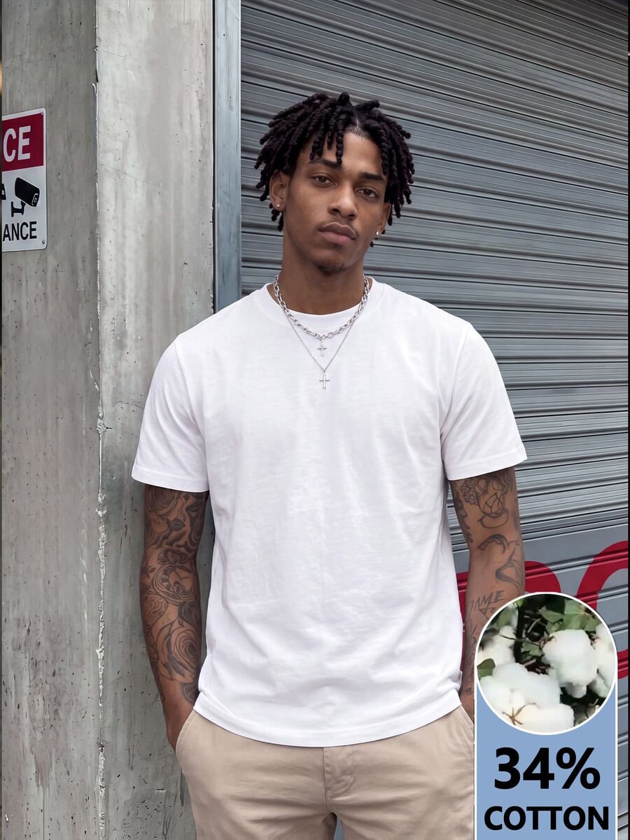 Dekonique Dekonique Men's Solid Color Crew Neck Casual Daily Short Sleeve T-Shirt - White - View 1