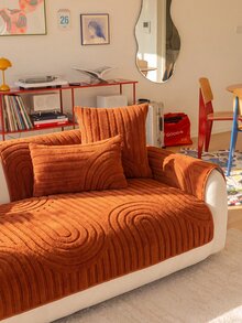 1件裝奢華純色毛絨沙發套，加厚保暖、防滑防塵、防刮寵物友善，高級質感，適用客廳、辦公室、臥室裝飾，可機洗，適合1-4人座沙發，裝飾沙發保護套，波希米亞風 - 亮橙色 - 查看 2