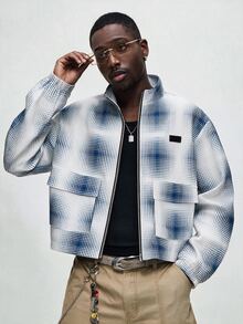 ROMWE MEN Men's Abstract Polka Dot Streetwear Jacket - Blue and White - View 7