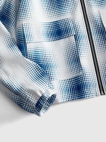 ROMWE MEN Men's Abstract Polka Dot Streetwear Jacket - Blue and White - View 4