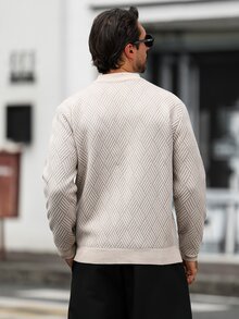 Manfinity Homme 男士針織百搭多功能毛衣，適合日常休閒中性穿著或外出，米色秋季教師節辦公工作教師節 - 米色 - 查看 2