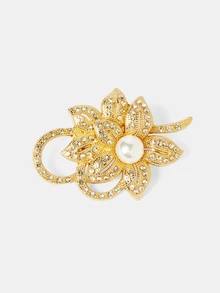 Aravennia 3pcs Vintage Faux Pearl & Rhinestone Butterfly Flower Brooch Set, Elegant Accessory For Suit, Coat, Gift For Friends And Mothers - Gold - View 4